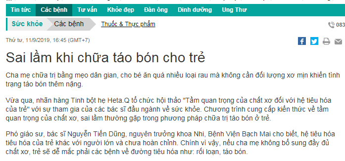 đánh giá tinh bột hẹ heta.q từ báo chí 1